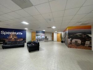 Office lobby environmental wall graphics and printed wallpaper in orange county, ca